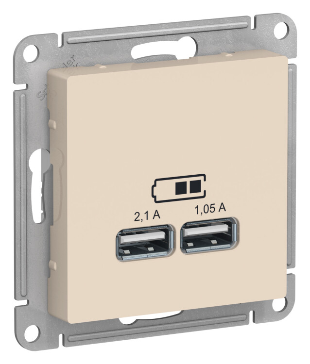 Розетка USB-A 2-я, 2,1А, бежевый  AtlasDesign