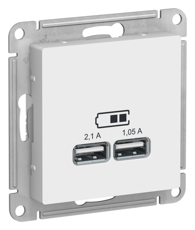 Розетка USB-зарядное устр-во 2-я, 2100мА, белый  AtlasDesign